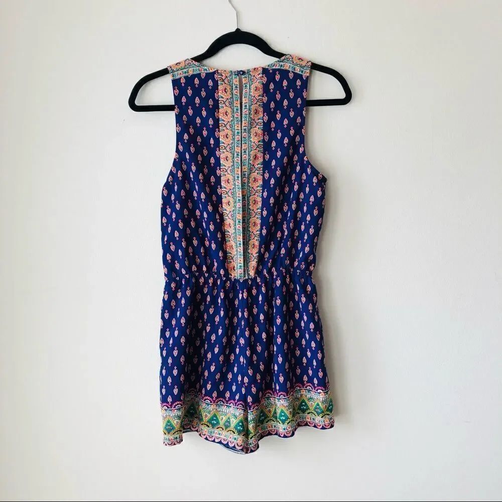 Charlotte Russe Blue Patterned Open Back Romper - Picture 7 of 9